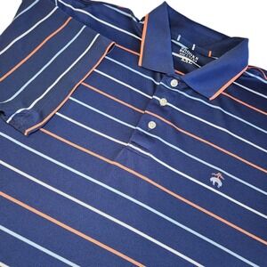 BROOKS BROTHERS Performance Polo Shirt Men's XXL Navy White Orange Striped Golf